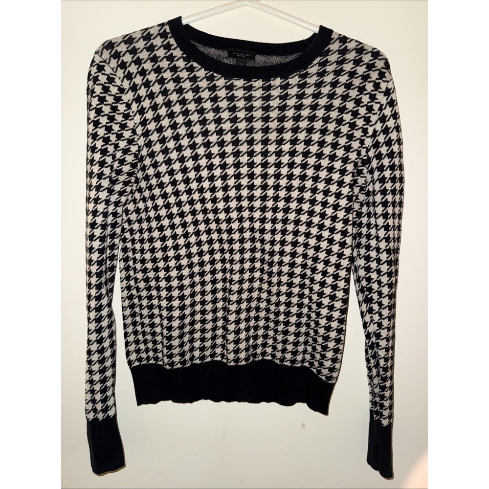 Ann Taylor Houndstooth Pullover Sweater S Crew Preppy Old Money 100% Cotton